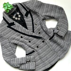 ZARA Structured Double Breasted Blazer Black White Tweed Blogger’s Favorite XL